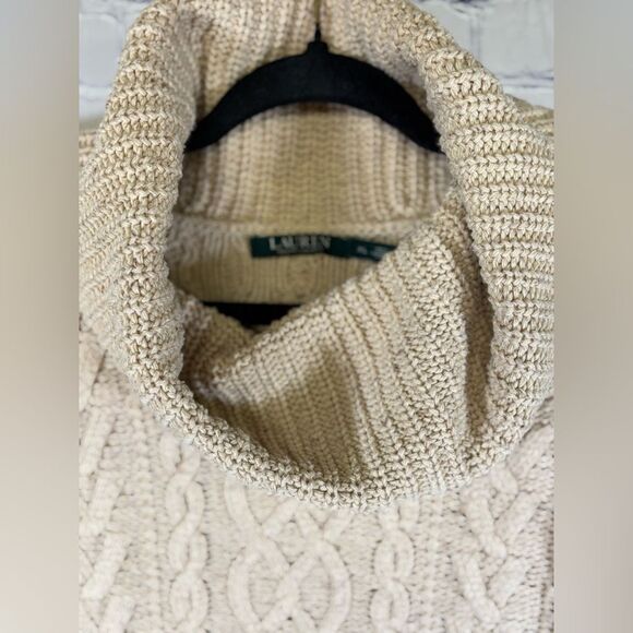 Lauren Ralph Lauren Cream Classic Cable Knit Cottagecore Turtleneck Sweater XL - Picture 3 of 13